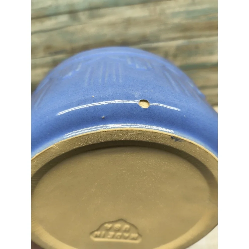 BEAUTIFUL BLUE STONEWARE PICKET FENCE‎ CROCK